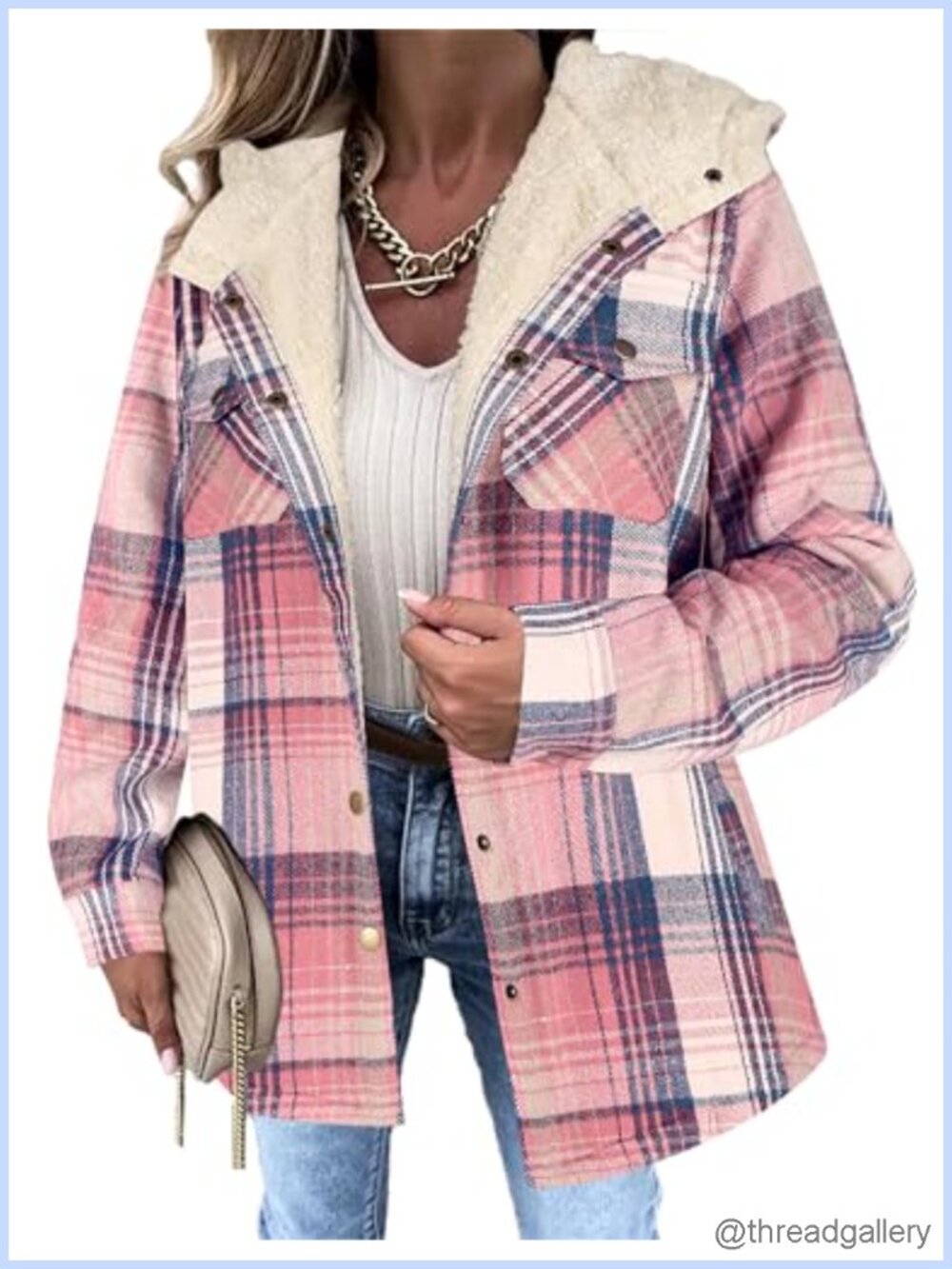 Plaid Flannel Shacket Fleece Lined Hooded Button Coat